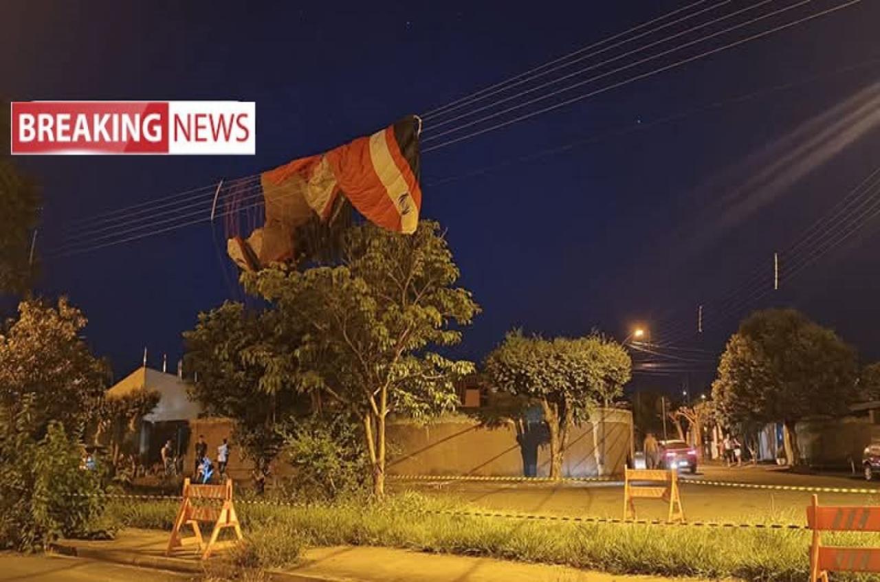 Paramotor cai sobre rede elétrica no Jardim Aeroporto e mobiliza equipes de segurança em Ilha Solteira