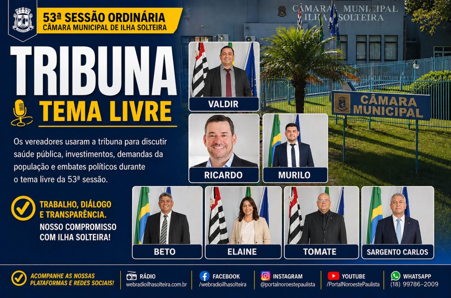 Debate acalorado marca 53ª sessão da Câmara com críticas à saúde e disputa por autoria de conquistas