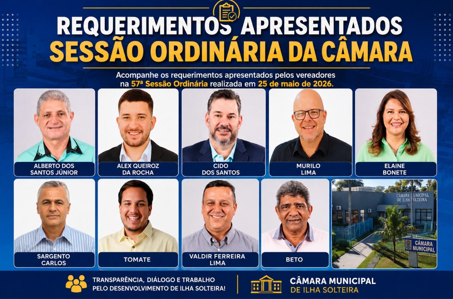 Requerimentos da 57ª Sessão Ordinária são aprovados por unanimidade em Ilha Solteira
