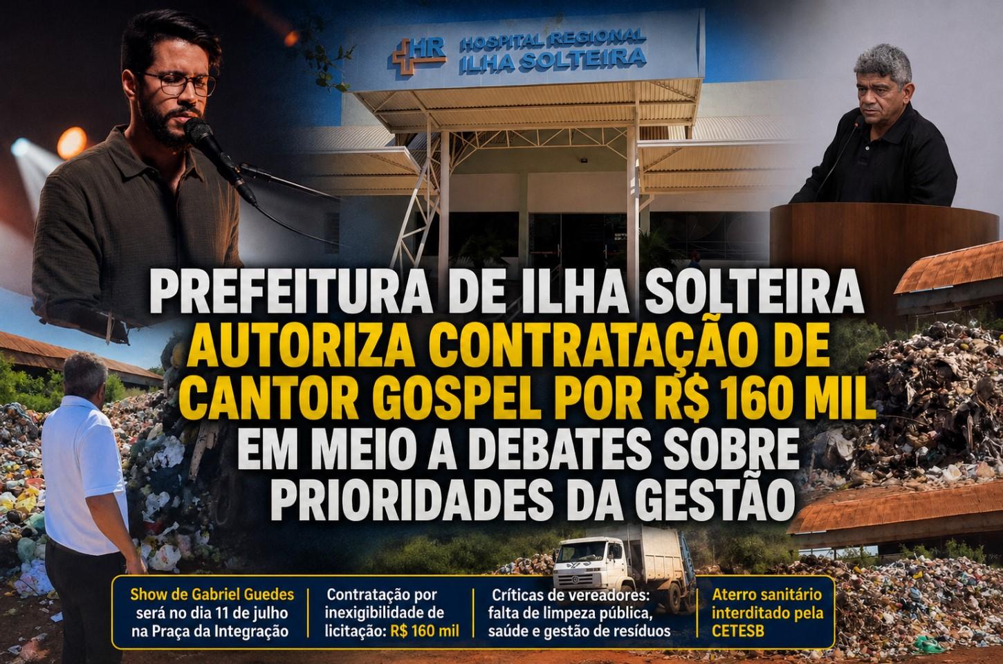 Prefeitura de Ilha Solteira autoriza contratação de cantor gospel por R$ 160 mil em meio a debates sobre prioridades da gestão