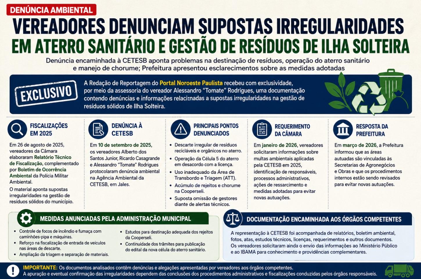 Vereadores denunciam supostas irregularidades em aterro sanitário e gestão de resíduos de Ilha Solteira