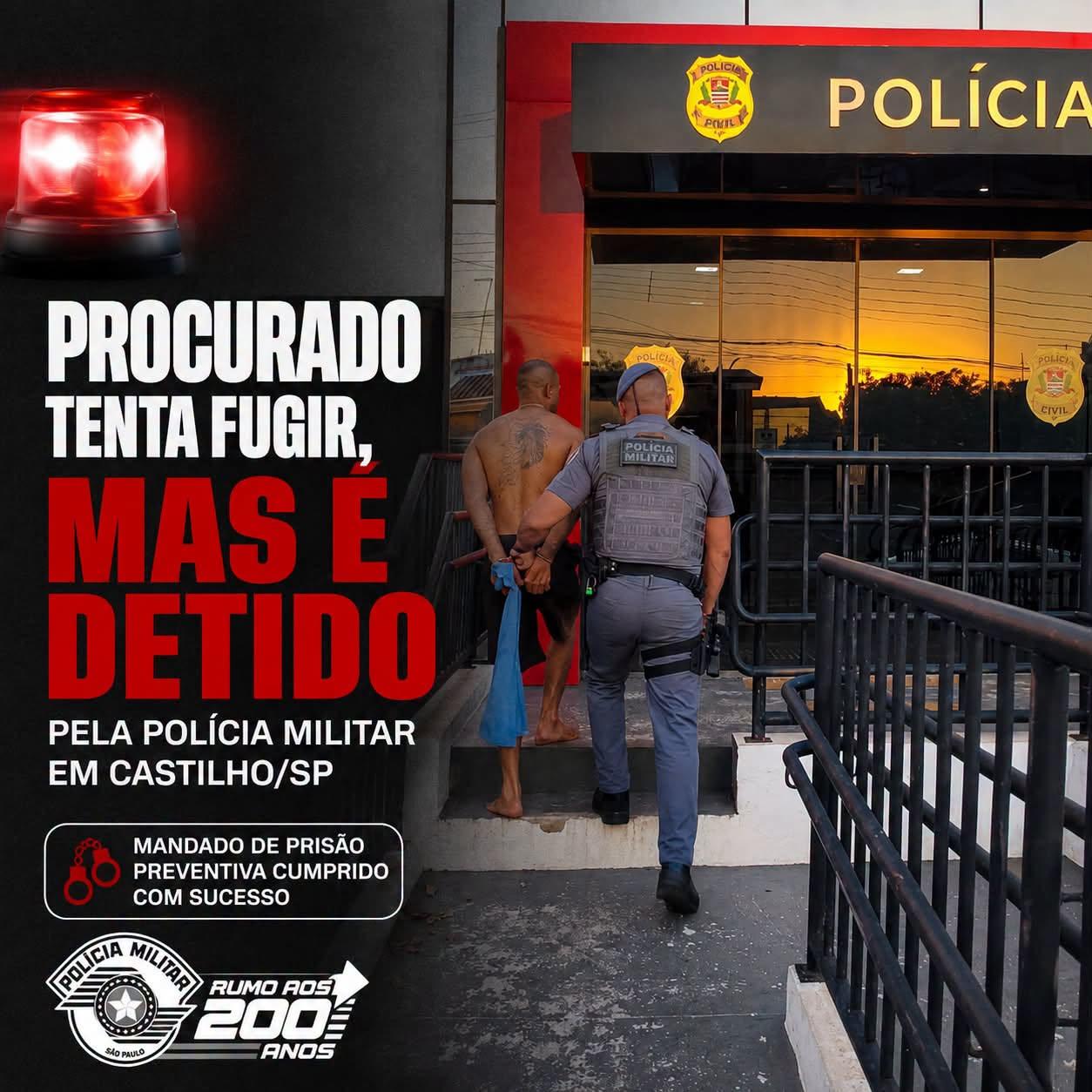 Polícia Militar captura procurado pela Justiça após tentativa de fuga em Castilho