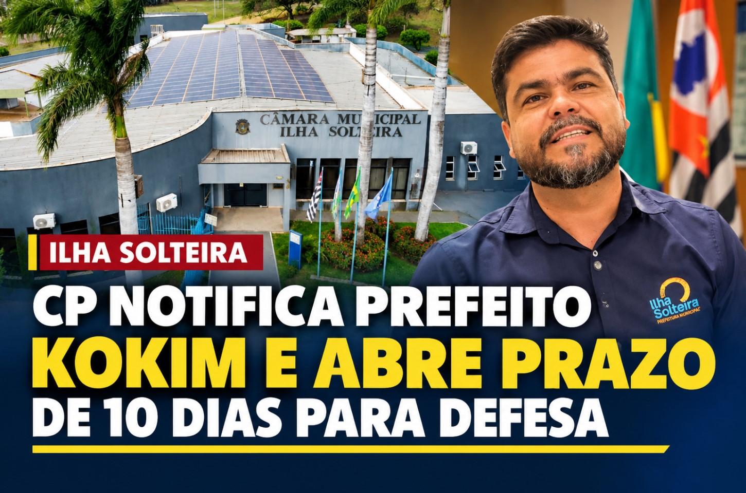 CP notifica prefeito Kokim e abre prazo de 10 dias para apresentação de defesa em Ilha Solteira