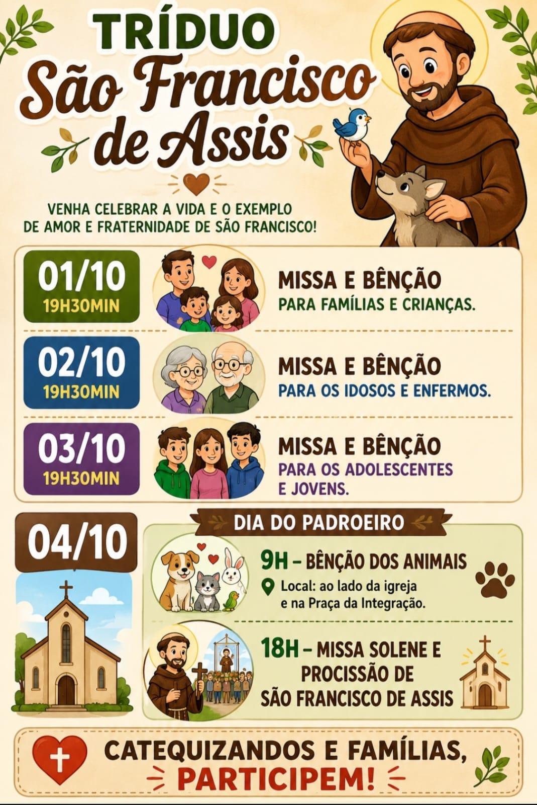 Igreja Matriz Cristo Luz do Mundo prepara programação em homenagem a São Francisco de Assis