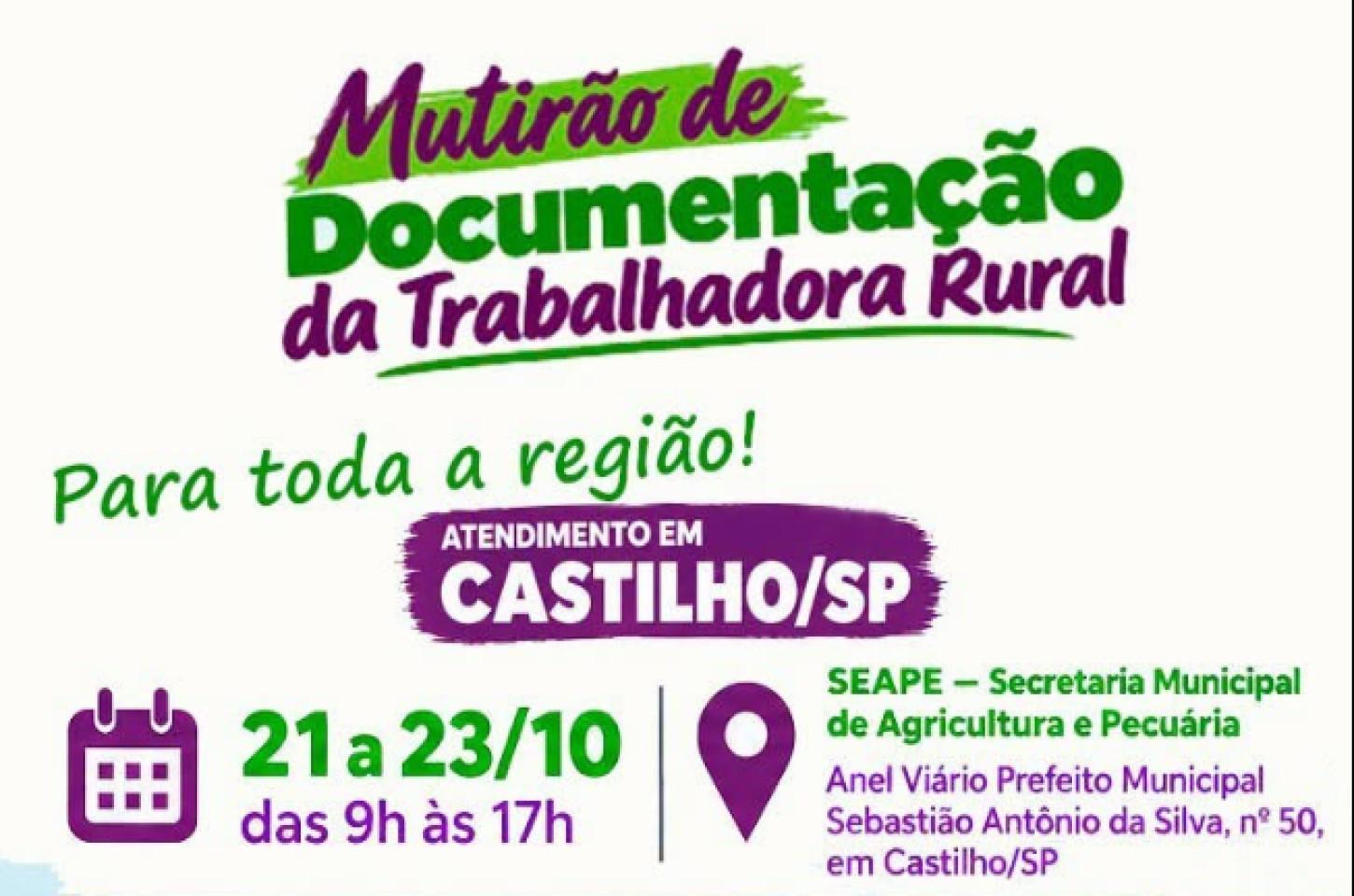Castilho recebe Mutirão de Documentação da Trabalhadora Rural de 21 a 23 de outubro