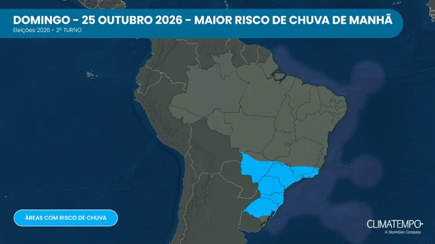 FRENTE FRIA PODE PROVOCAR TEMPORAIS NO DIA DA VOTAÇÃO EM ESTADOS DO CENTRO-SUL DO BRASIL