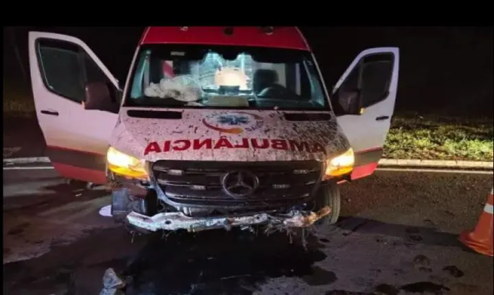 Ambulância com gestante entubada se envolve em acidente na BR-262 durante a madrugada