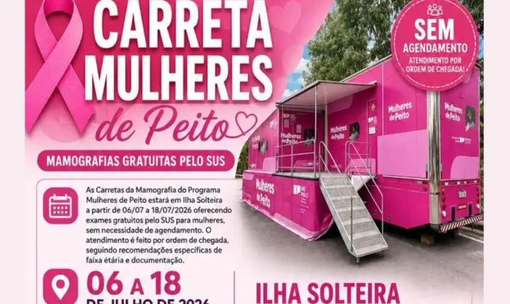 Carreta da Mamografia atenderá mulheres de Ilha Solteira com exames gratuitos pelo SUS