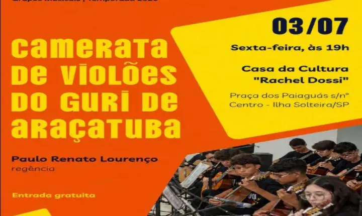 Casa da Cultura recebe apresentação gratuita da Camerata de Violões do GURI de Araçatuba