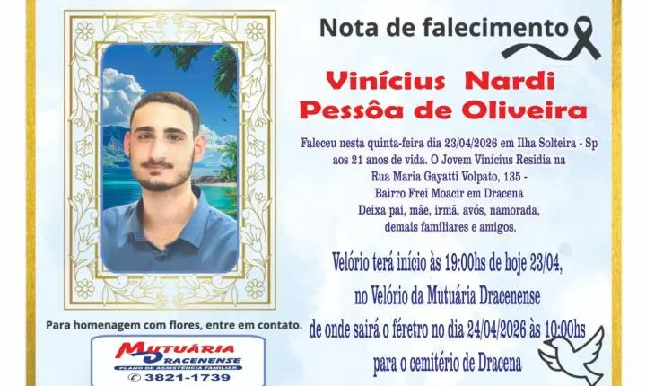 Corpo de estudante vítima de acidente é velado em Dracena nesta sexta-feira