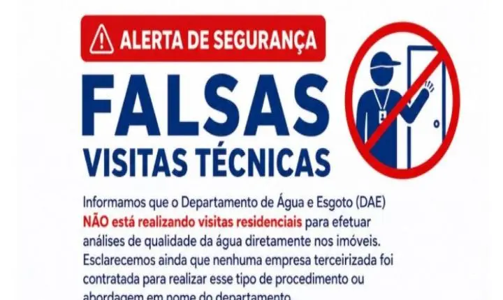 DAE alerta moradores sobre falsas visitas técnicas para análise da água em residências