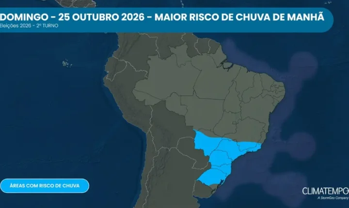 FRENTE FRIA PODE PROVOCAR TEMPORAIS NO DIA DA VOTAÇÃO EM ESTADOS DO CENTRO-SUL DO BRASIL