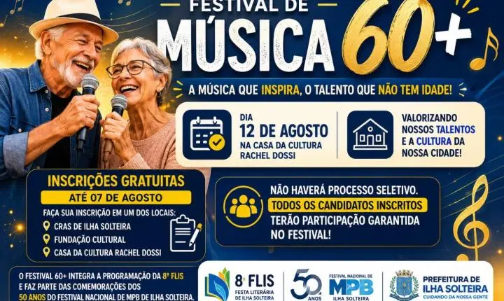Ilha Solteira abre inscrições para o Festival de Música 60+ com premiação de até R$ 2 mil