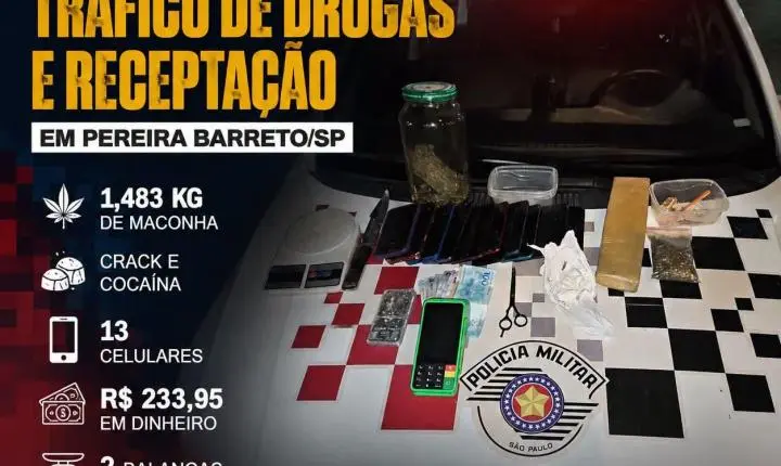 Polícia Militar prende dois homens por tráfico de drogas e receptação em Pereira Barreto