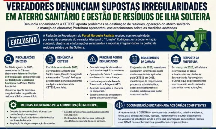 Vereadores denunciam supostas irregularidades em aterro sanitário e gestão de resíduos de Ilha Solteira